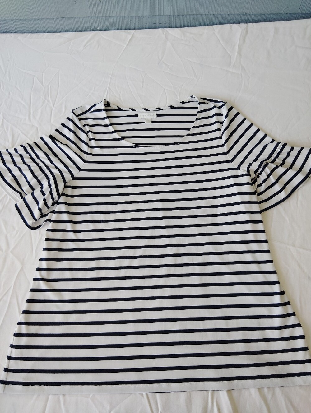 Charter Club Navy & White Striped Short Sleeve Topclub L